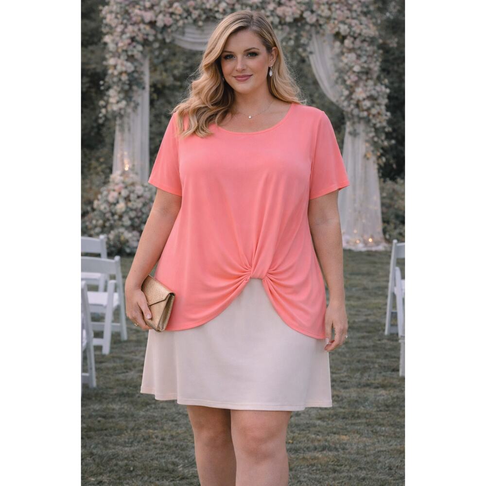 Cato Plus Size 18/20 Peach Twist Front Knot Tee Casual Chic Soft Girl Aesthetic
